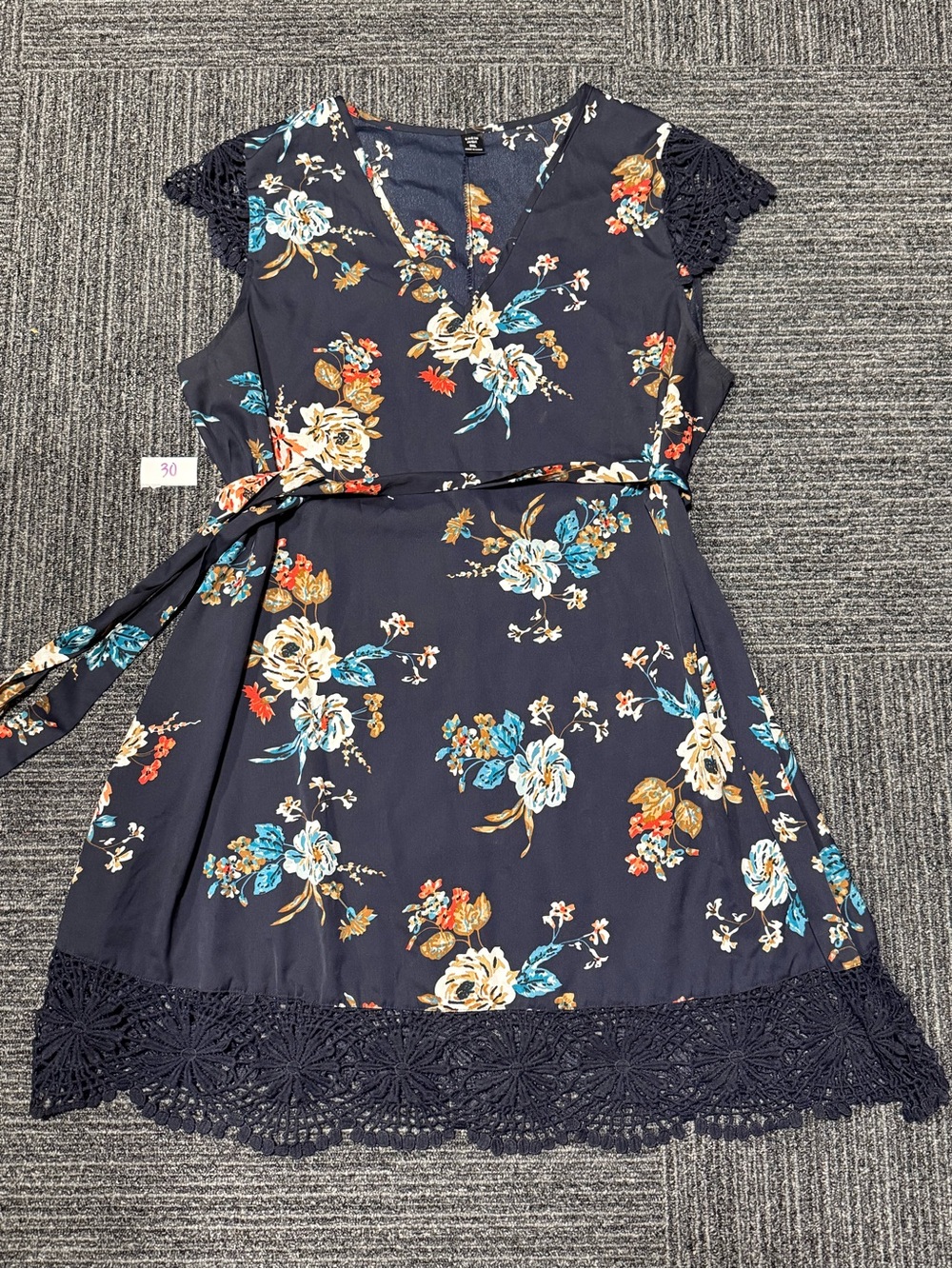 Navy Floral Lace-Trim Women’s Dress - Blue & Cream Floral